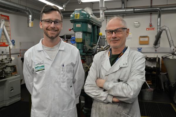 Workshop team photo, featuring James King and Mark Honey